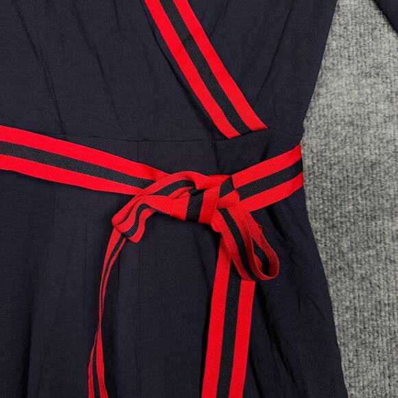 Boden Sz 4 Isla Jersey Jumpsuit Black Red Tie Waist Wide Leg V Neck 3/4 Sleeves - Picture 7 of 13